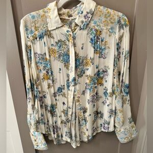 Free People Floral Blouse in Blue, Yellow, and Purple